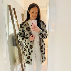 Cheetah Print Open Front Long Sweater